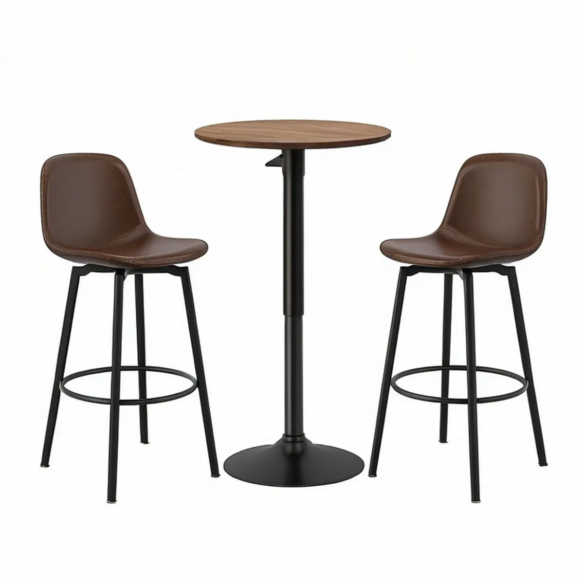 Barový set se 2 stoličkami, kulatý stůl Ø 60 cm, výška 95 cm, hnědá/černá