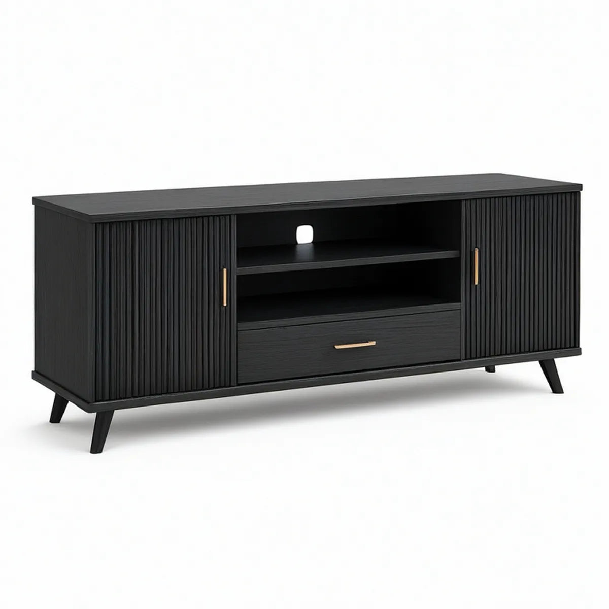 Černý TV stolek z MDF se zlatými úchytkami, 160 × 40 × 60 cm