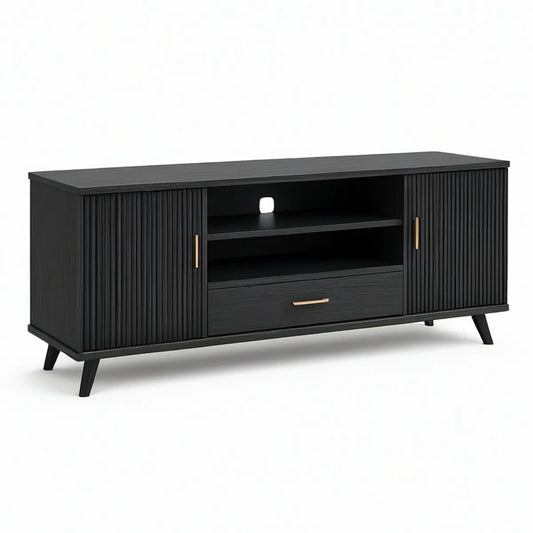 Černý TV stolek z MDF se zlatými úchytkami, 160 × 40 × 60 cm