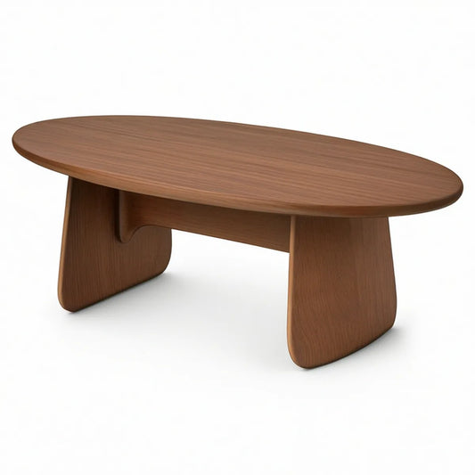 Oválný konferenční stolek z MDF v dekoru ořechu, 120 × 60 × 45 cm