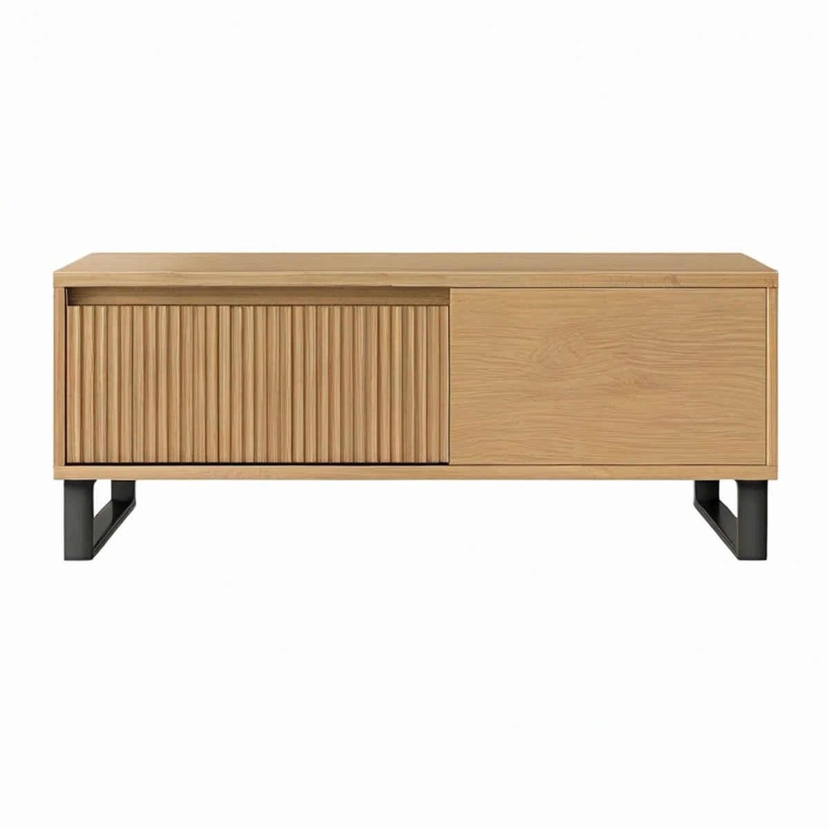 Konferenční stolek s úložným prostorem a posuvnými panely, 120 × 40 × 55 cm, přírodní dubová/černá